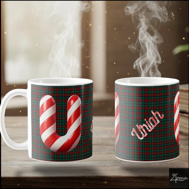Glossy Candy Cane Striped Christmas Letter U Kaffemugg (Skapare uppladdad)