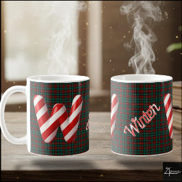 Glossy Candy Cane Striped Christmas Letter W Kaffemugg
