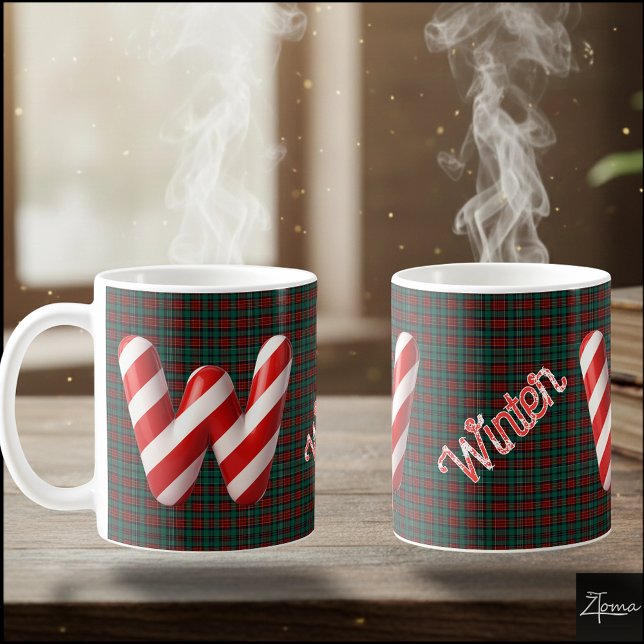 Glossy Candy Cane Striped Christmas Letter W Kaffemugg (Skapare uppladdad)
