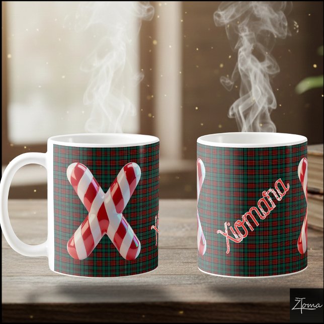 Glossy Candy Cane Striped Christmas Letter X Kaffemugg (Skapare uppladdad)