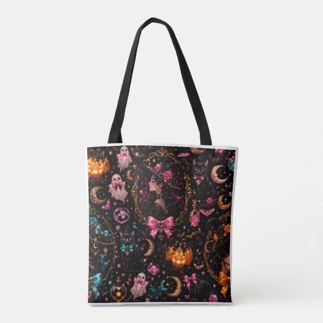 Glossy Coquette Witch Halloween Tote Bag Tygkasse (Baksida)