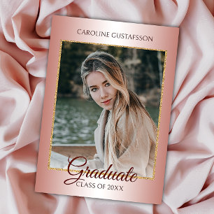 Glossy Coral Rosa Guld Glitter Studenten Meddelande