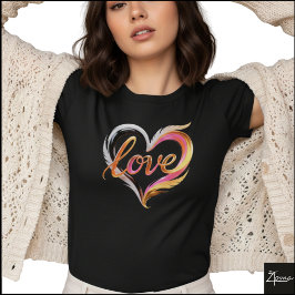Glossy Cursive Love Heart Swirls Abstract T Shirt