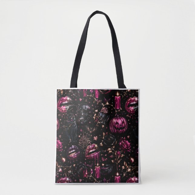 Glossy Gothic Halloween Glam Tote Bag Tygkasse (Framsida)