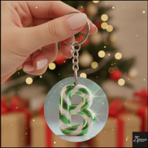 Glossy Green Gold Glitter Striped Letter B