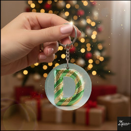 Glossy Green Gold Glitter Striped Letter D