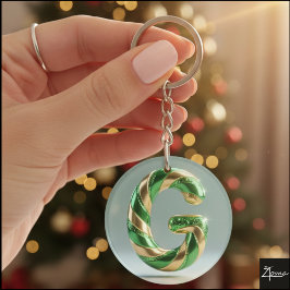 Glossy Green Gold Glitter Striped Letter G