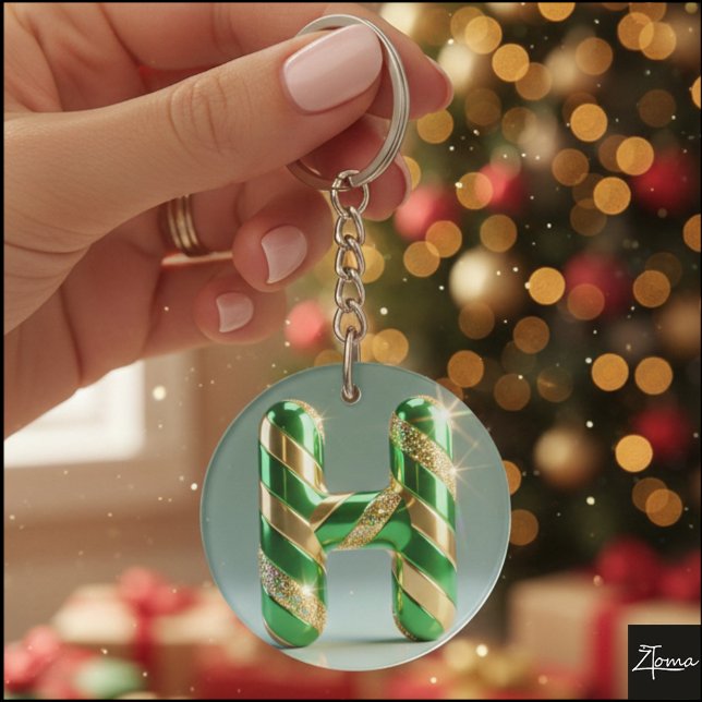 Glossy Green Gold Glitter Striped Letter H (Skapare uppladdad)