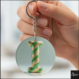 Glossy Green Gold Glitter Striped Letter I