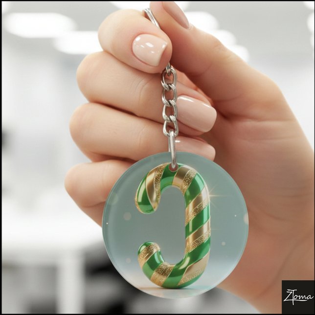 Glossy Green Gold Glitter Striped Letter J (Skapare uppladdad)