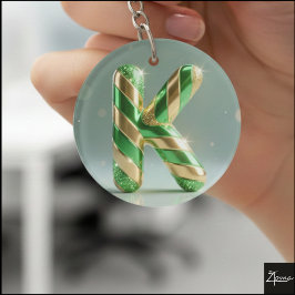 Glossy Green Gold Glitter Striped Letter K