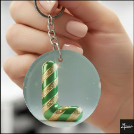 Glossy Green Gold Glitter Striped Letter L