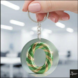 Glossy Green Gold Glitter Striped Letter O