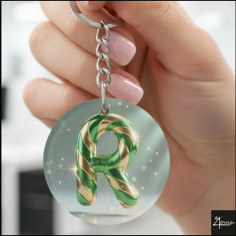 Glossy Green Gold Glitter Striped Letter R