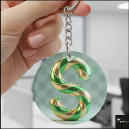 Glossy Green Gold Glitter Striped Letter S