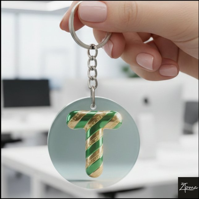 Glossy Green Gold Glitter Striped Letter T (Skapare uppladdad)