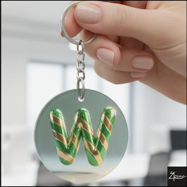 Glossy Green Gold Glitter Striped Letter W