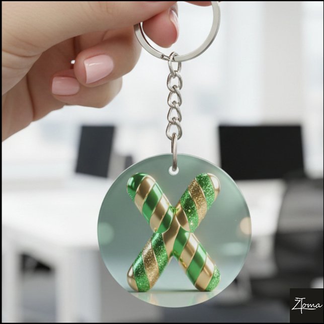 Glossy Green Gold Glitter Striped Letter X (Skapare uppladdad)