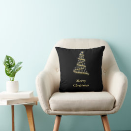 Glossy guld Julgran svart Kudde