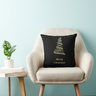 Glossy guld Julgran svart Kudde
