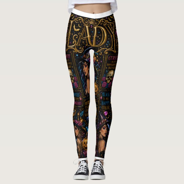 Glossy Halloween Lady Witch Collage Leggings (Framsida)
