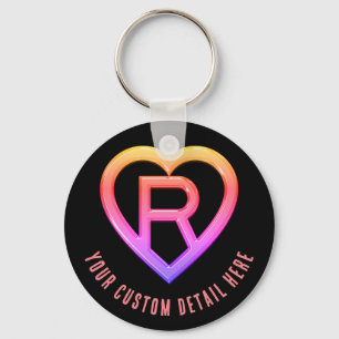 Glossy Heart initial Brev R Nyckelring