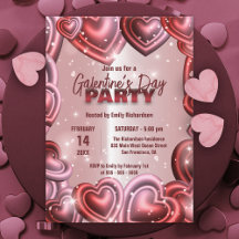 Glossy Hearts with Sparkles Galentine's Day Party