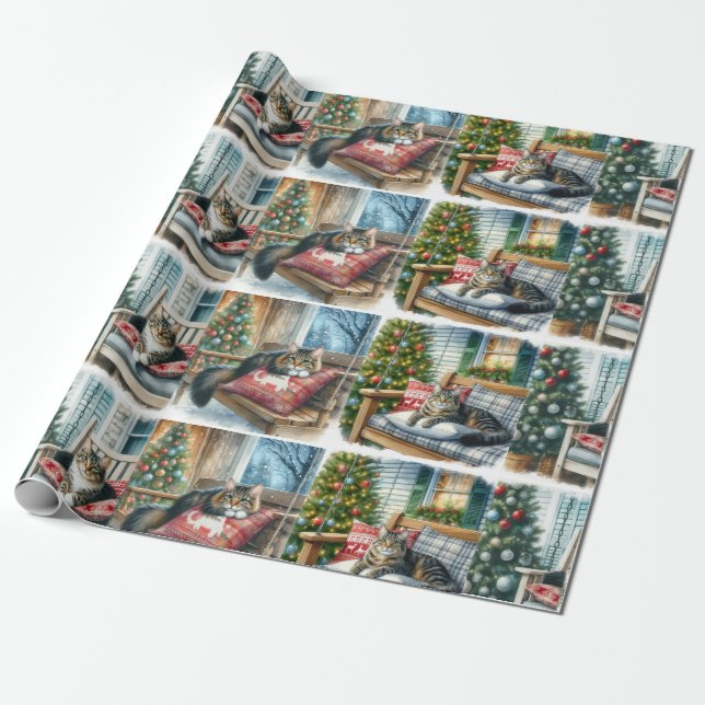 Glossy Jul Cats Craft eller Wrapping Papper Presentpapper (Utrullad)