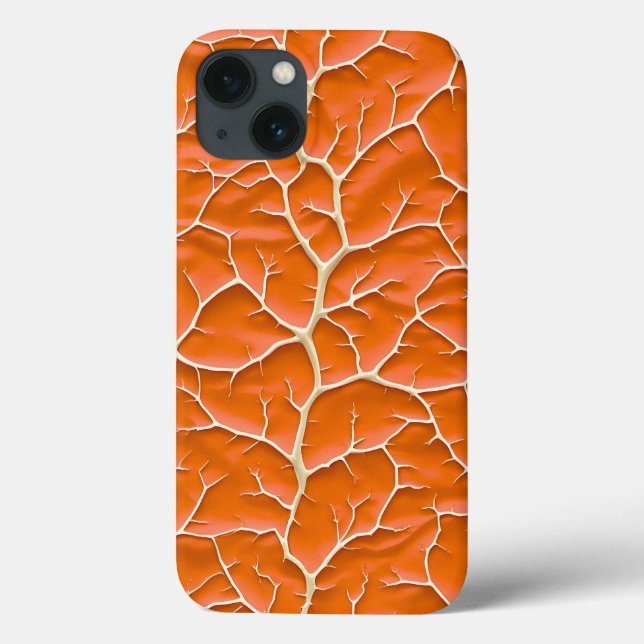 Glossy Orange iPhone Case with Branch Texture (Baksida)