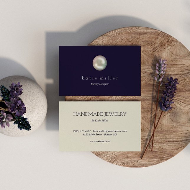 Glossy Pearl Navy Blue Jewelry Designer Visitkort (Skapare uppladdad)