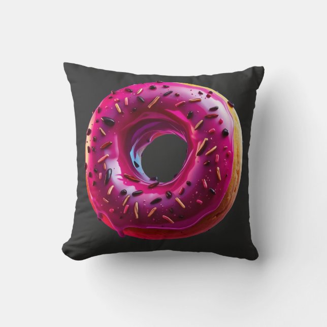 Glossy Pink Donut with Dark Sprinkles Kudde (Framsida)