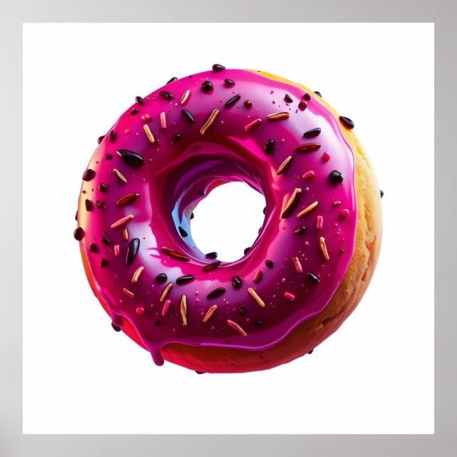 Glossy Pink Donut with Dark Sprinkles Poster (Framsidan)