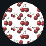 Glossy Red Cherries Retro Glam Runt Klistermärke<br><div class="desc">Glossy Red Cherries Retro Glam Stickers. Bakgrunden färg kan ändras till valfritt färg som du vill använda med färg-väljaren.</div>
