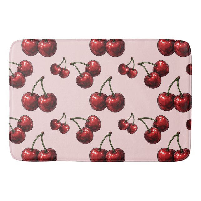 Glossy Red Cherries Rosa Retro Glam Badrumsmatta (Framsidan)