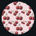 Glossy Red Cherries Rosa Retro Glam Party Runt Klistermärke<br><div class="desc">Glossy Red Cherries Rosa Retro Glam Party Stickers. (Bakgrunden färg kan ändras till valfri färg som du vill använda färg-väljaren.)</div>