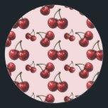 Glossy Red Cherries Rosa Retro Glam Party Runt Klistermärke<br><div class="desc">Glossy Red Cherries Rosa Retro Glam Party Stickers. (Bakgrunden färg kan ändras till valfri färg som du vill använda färg-väljaren.)</div>