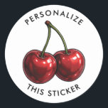 Glossy Red Cherries Runt Klistermärke<br><div class="desc">Glossy Red Cherries Stickers Bakgrunden färg kan ändras till valfritt färg som du vill använda med färg-väljaren.</div>