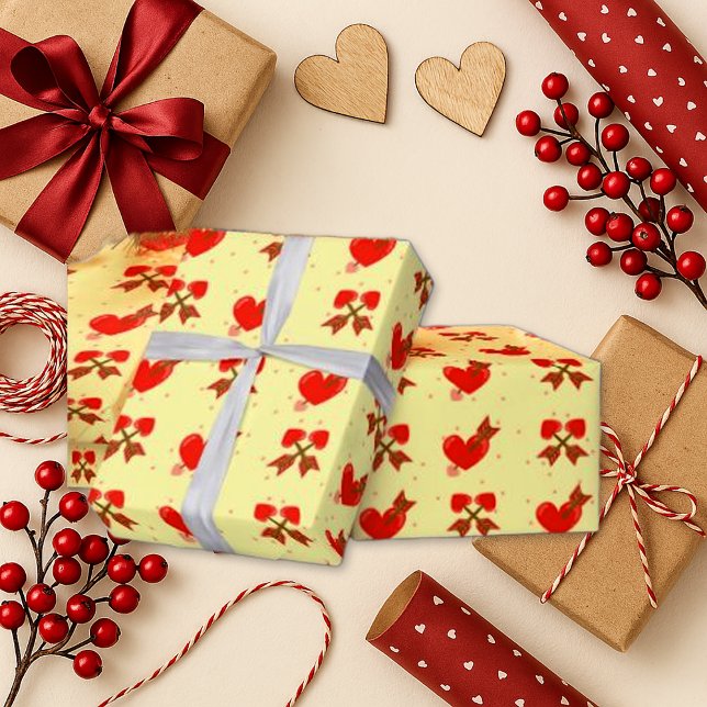 Glossy Red Heart Arrow Cream Romantic Presentpapper (Skapare uppladdad)