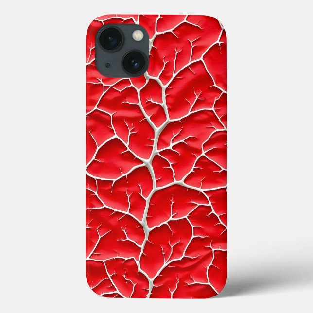 Glossy Red iPhone Case with Branch Texture (Baksida)