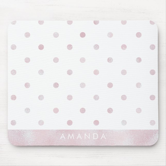 Glossy rosa POLKA DOTS PERSONALIZE LÄGG TILL DITT  Musmatta (Framsidan)