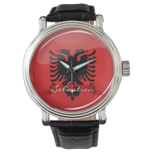 Glossy Round Albanian Flagga Armbandsur