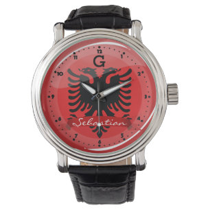 Glossy Round Albanian Flagga Armbandsur