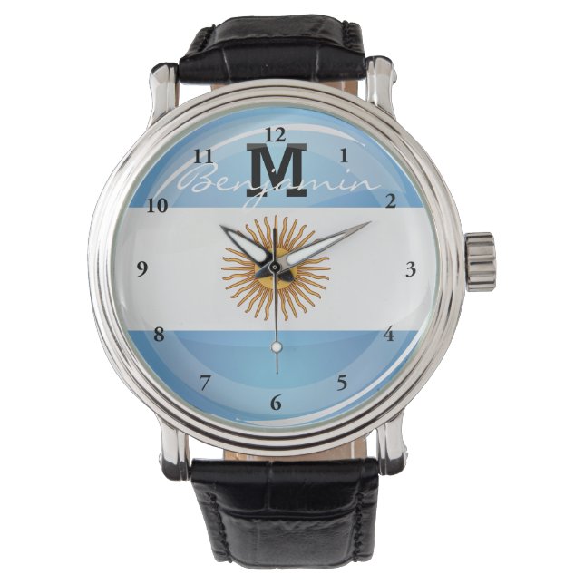 Glossy Round Argentina Flagga Armbandsur (Framsida)