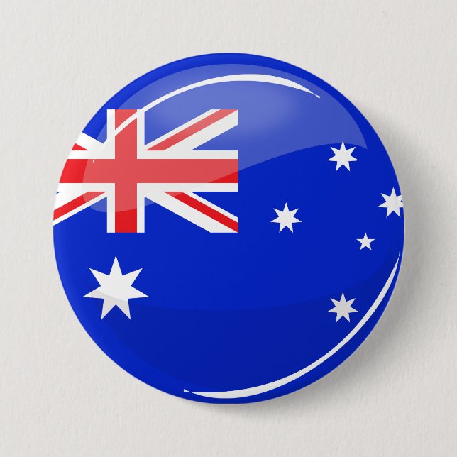 Glossy Round Australian Flagga Knapp (Framsida)