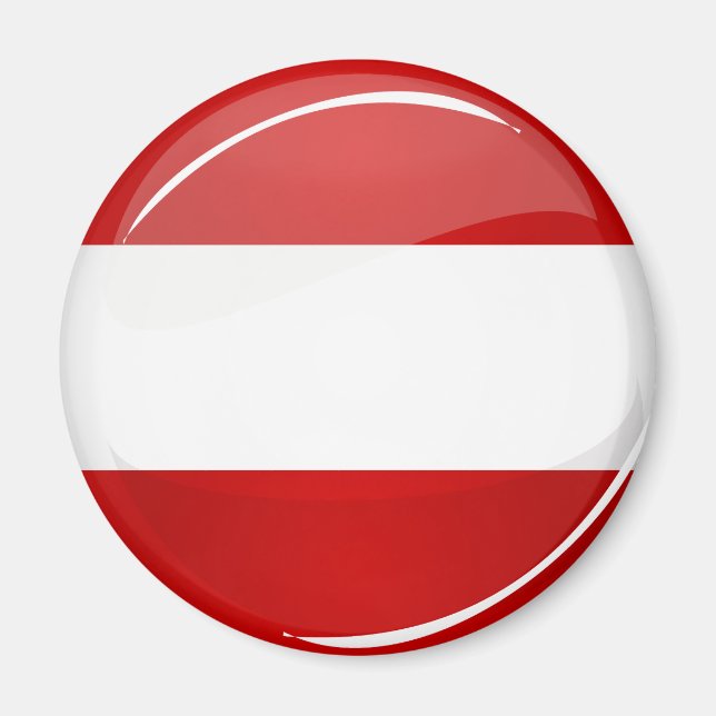 Glossy Round Austria Flagga Magnet (Framsidan)