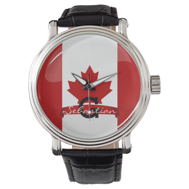Glossy Round Canadian Flagga Armbandsur (Framsida)