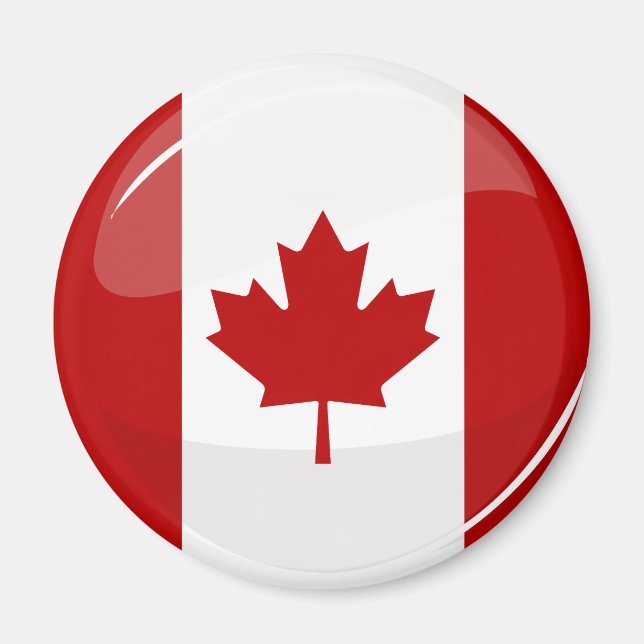 Glossy Round Canadian Flagga Magnet (Framsidan)