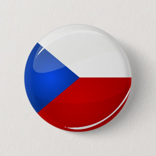 Glossy Round Czech Rep. Flagga Knapp