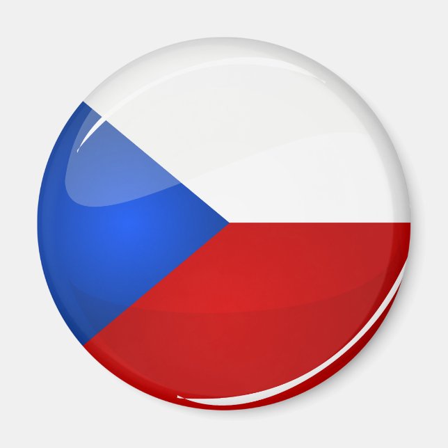 Glossy Round Czech Rep. Flagga Magnet (Framsidan)