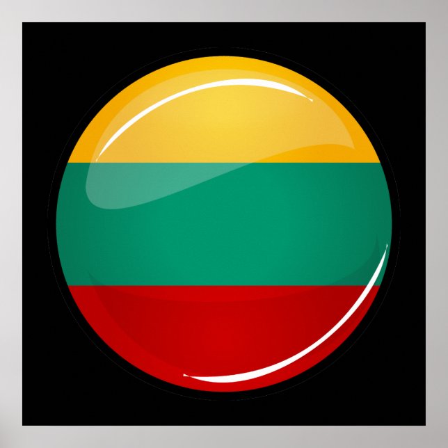 Glossy Round Litauiska Flagga Poster (Framsidan)